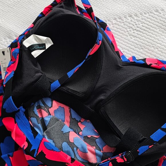 Aqua Green 18 W NWT Tankini Swimsuit Black Blue Red Floral Print - Picture 3 of 6